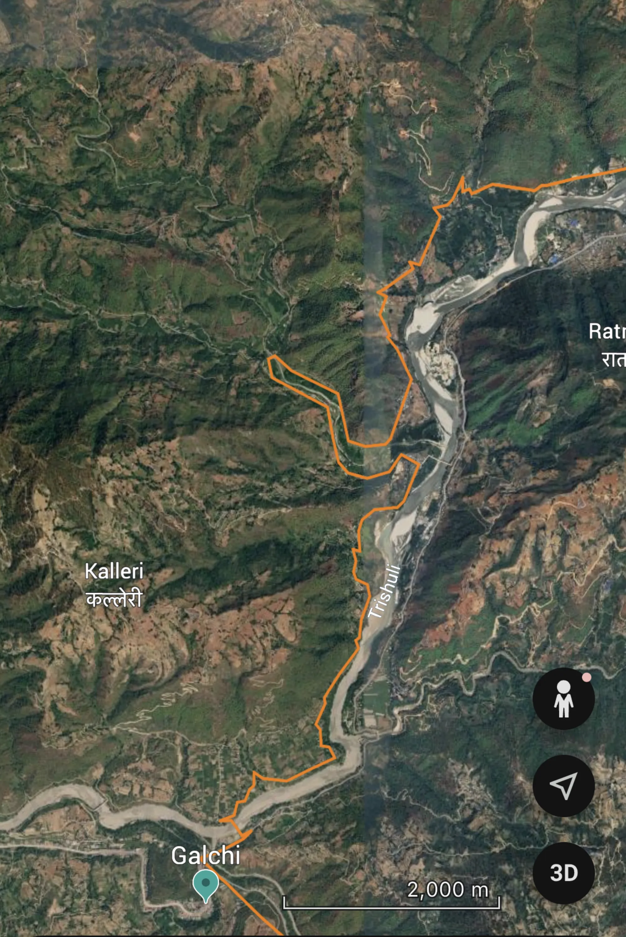 Map of the route along the Trishuli river