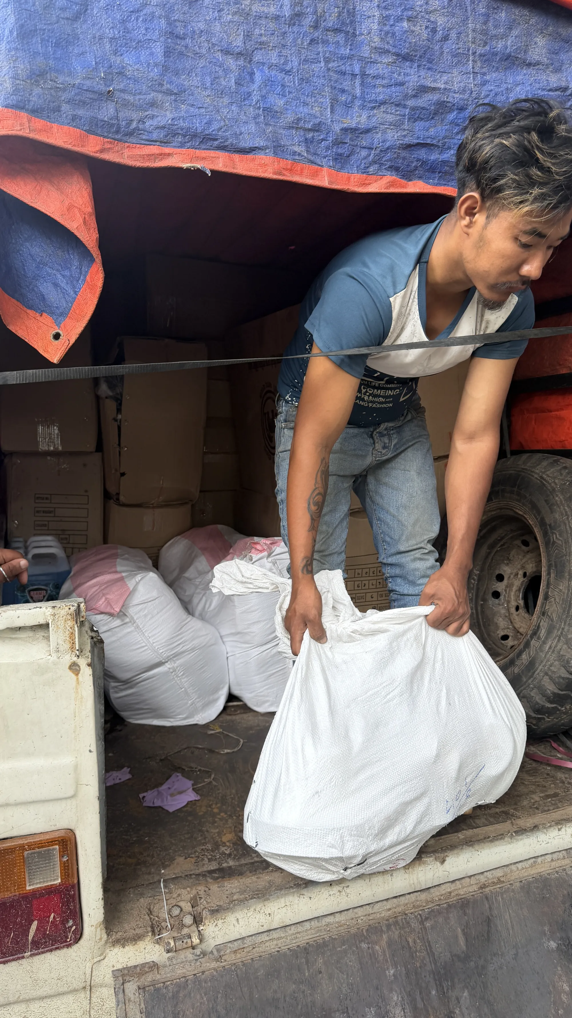 Loading supplies for the police drop-off