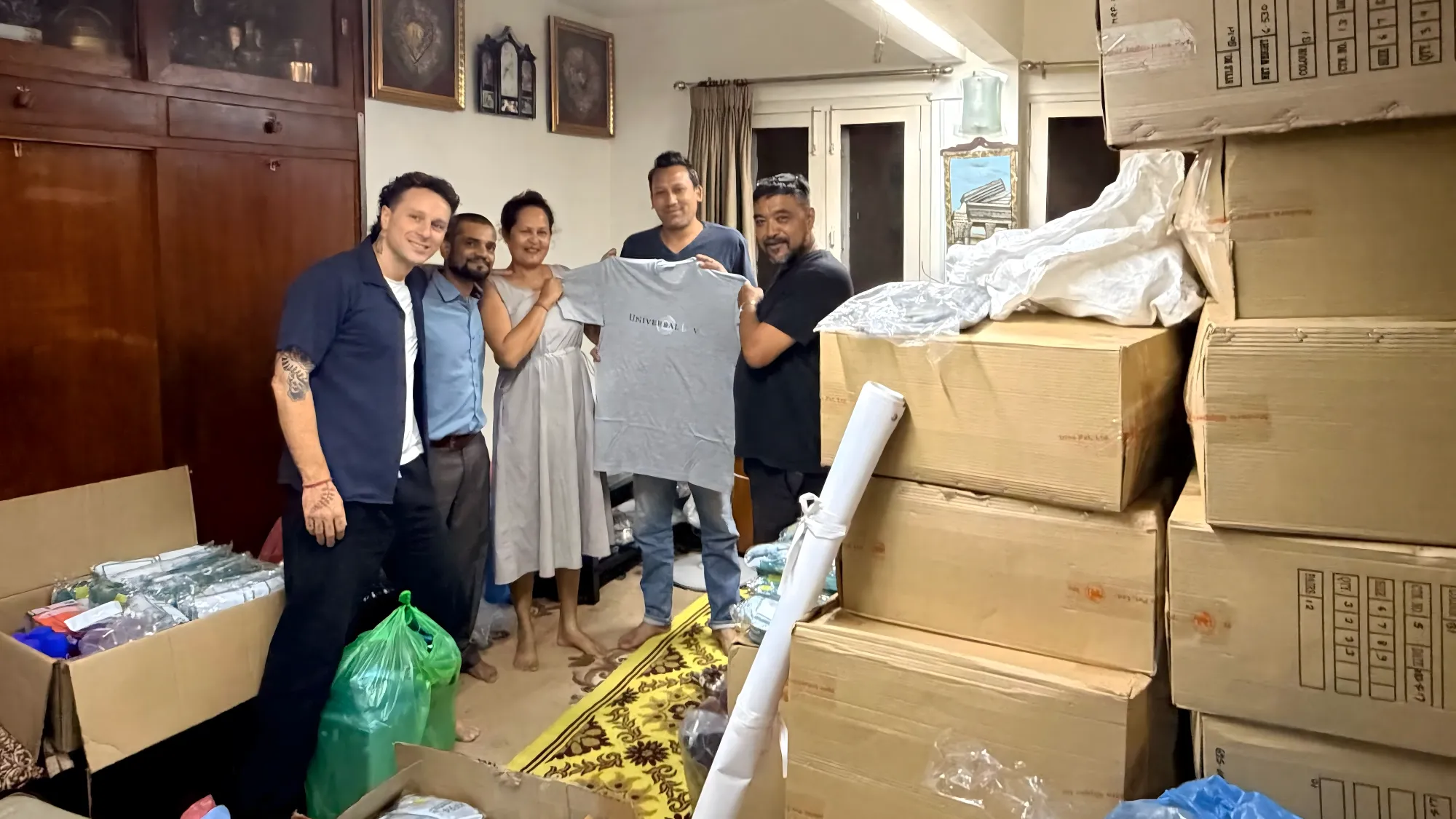 Unpacking and preparing supplies in Kathmandu